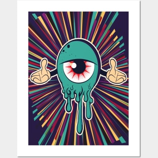 blue monster cartoon eyes rainbow Posters and Art